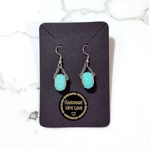 Handcrafted Silver Chain and Blue Bead Dangle Earrings